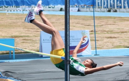 <p>Evangelene Caminong of Dasmarinas City clears the bar in the high jump event of the girls heptathlon during the Ayala Philippine Athletics Championships in Ilagan City, Isabela on Saturday.<em> (Photo courtesy of PATAFA)</em></p>